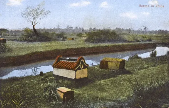 Framed Print : China - graves alongside a waterway Framed Print : China - graves alongside a waterway