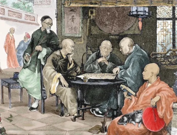 Framed Print : China. Men playing draughts in a tavern Framed Print : China. Men playing draughts in a tavern