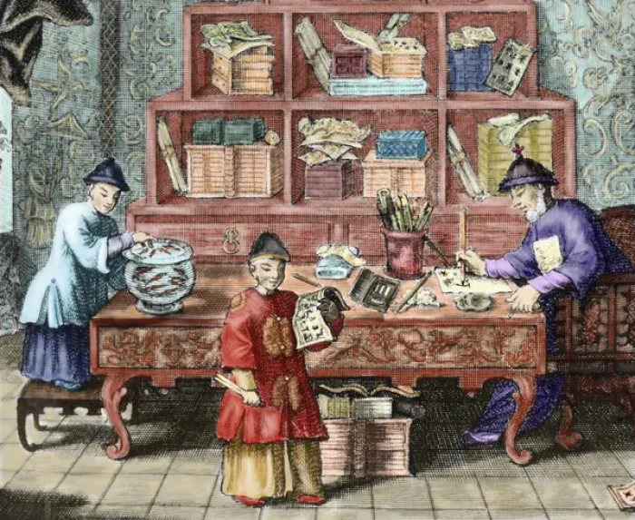 Framed Print : China. School of chinese writing. 19th century engraving Framed Print : China. School of chinese writing. 19th century engraving