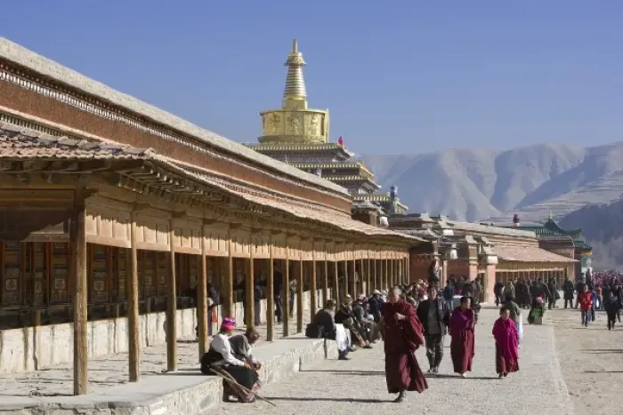 Framed Print : CHINA. Xiahe. Monastery of Labrang. The Silk Framed Print : CHINA. Xiahe. Monastery of Labrang. The Silk