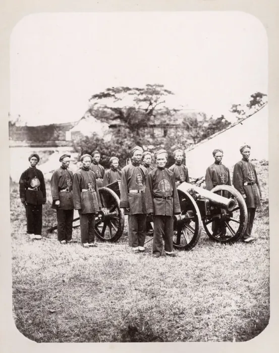 Framed Print : Chinese artillery soldiers, with cannon, China Framed Print : Chinese artillery soldiers, with cannon, China