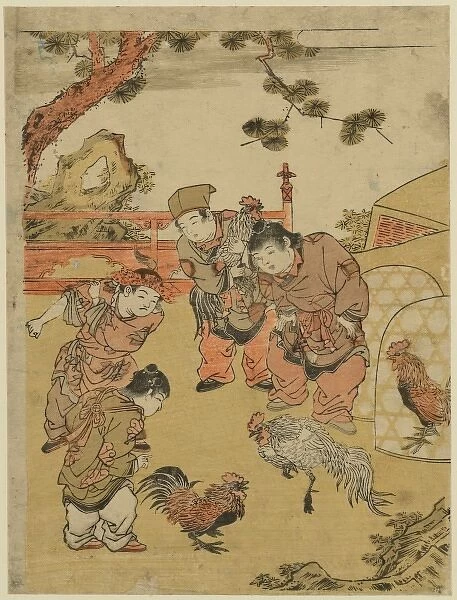 Chinese children fighting cocks