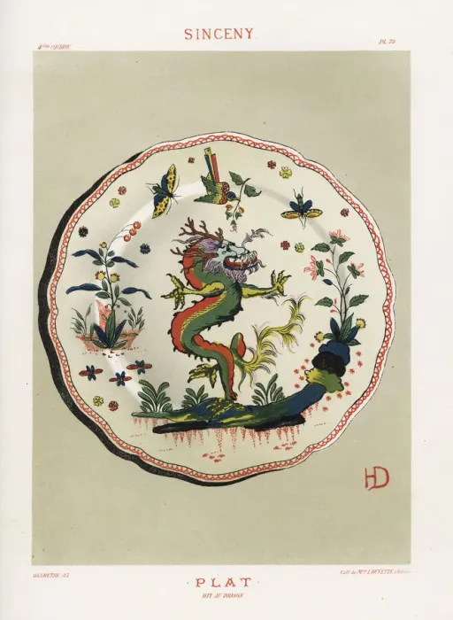Framed Print : Chinese dragon plate from Sinceny, France