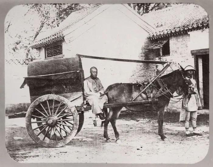 Framed Print : Chinese horse and cart with driver, China Framed Print : Chinese horse and cart with driver, China