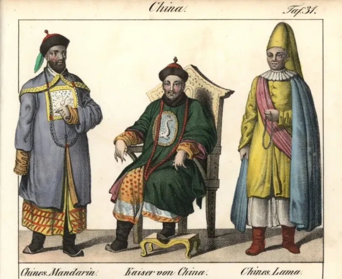 Framed Print : Chinese Mandarin, Emperor on a throne and Buddhist Framed Print : Chinese Mandarin, Emperor on a throne and Buddhist