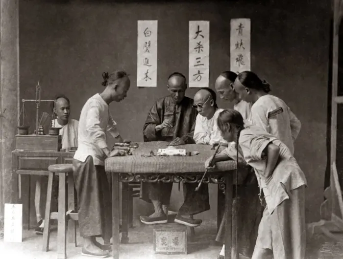 Framed Print : Chinese men playing a board game, China circa 1880s Framed Print : Chinese men playing a board game, China circa 1880s