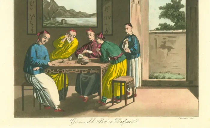 Framed Print : Four Chinese merchants playing the game of odd or