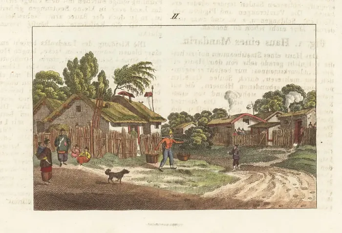 Framed Print : Chinese peasants in a village, 1800s Framed Print : Chinese peasants in a village, 1800s