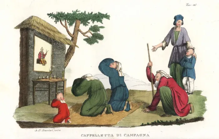 Framed Print : Chinese peasants worshipping at a temple in the country Framed Print : Chinese peasants worshipping at a temple in the country