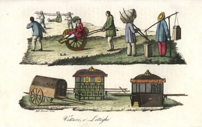 Framed Print : Chinese sedan chairs, wagons, harness and yoke Framed Print : Chinese sedan chairs, wagons, harness and yoke