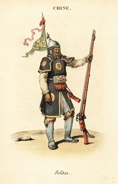 Framed Print : Chinese soldier with flintlock musket, 18th century Framed Print : Chinese soldier with flintlock musket, 18th century