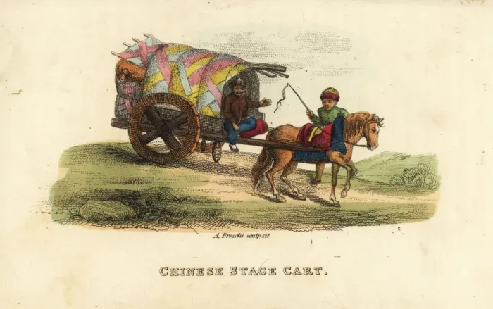 Framed Print : Chinese stage cart, Qing Dynasty. Common horse-drawn Framed Print : Chinese stage cart, Qing Dynasty. Common horse-drawn