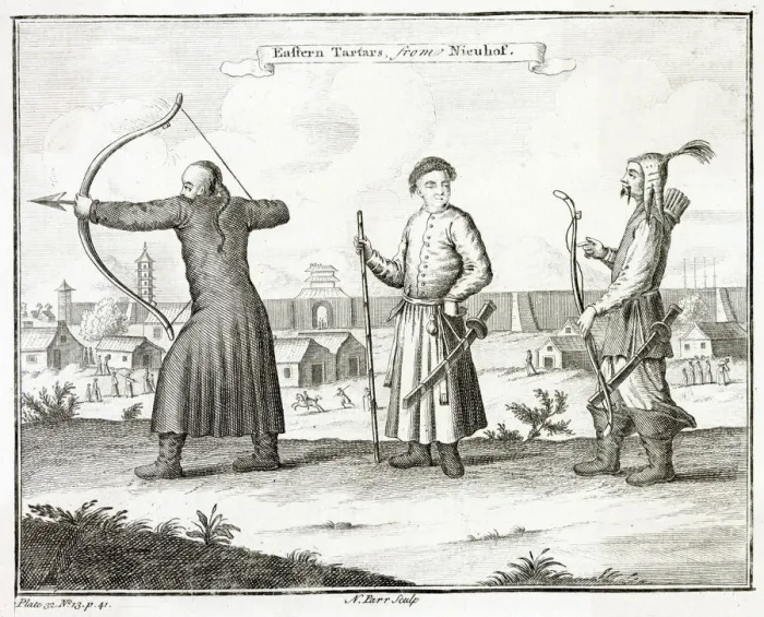 Framed Print : Chinese warriors from Eastern Tartary practising their archery Date: 1752 Framed Print : Chinese warriors from Eastern Tartary practising their archery Date: 1752