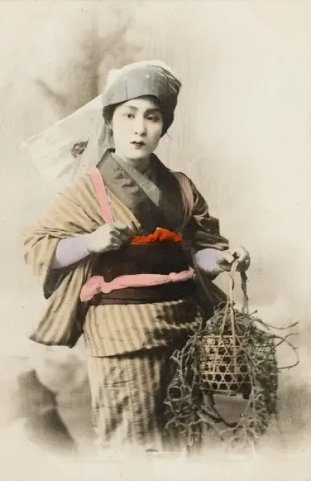 Framed Print : Chinese Woman carrying a plant Framed Print : Chinese Woman carrying a plant