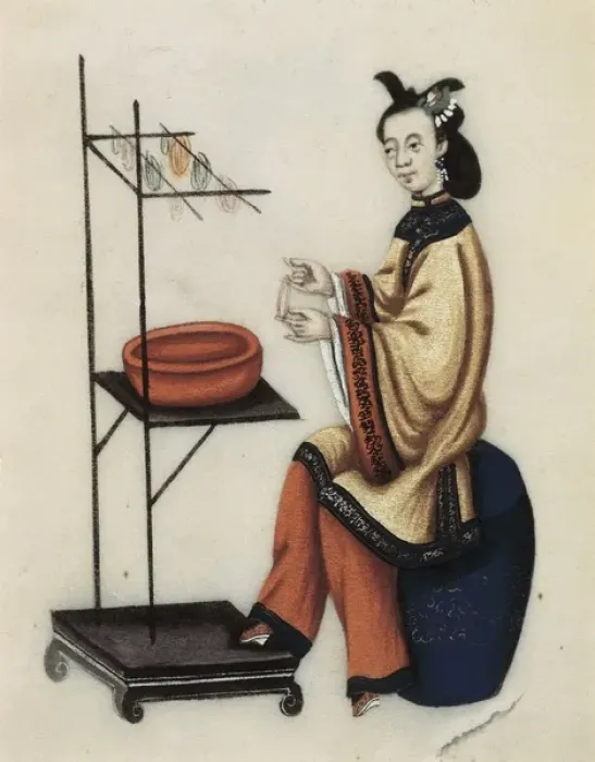 Framed Print : A Chinese Woman making a bobbin, Qianlong Period Framed Print : A Chinese Woman making a bobbin, Qianlong Period