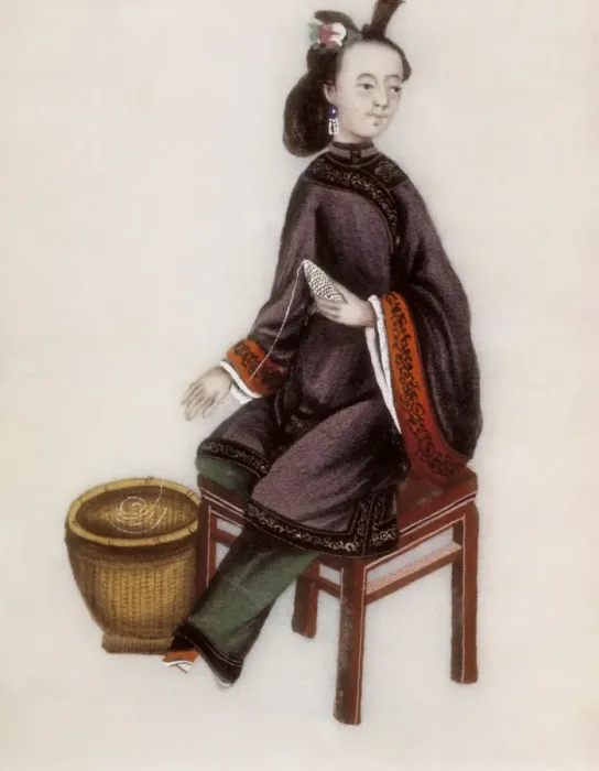 Framed Print : A Chinese Woman making a bobbin, Qianlong Period Framed Print : A Chinese Woman making a bobbin, Qianlong Period