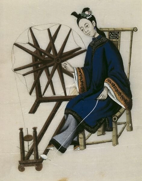A Chinese Woman spinning, Qianlong Period (1736-96)