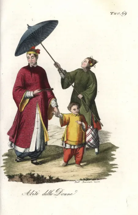 Framed Print : Chinese womens clothes, noblewoman and child Framed Print : Chinese womens clothes, noblewoman and child