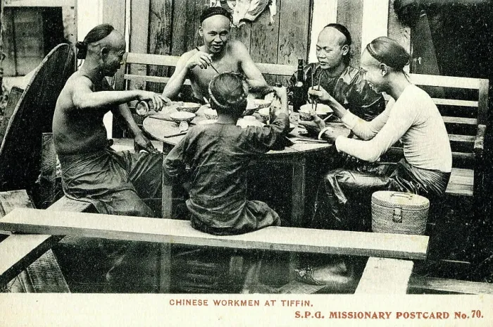 Framed Print : Chinese workmen at tiffin Framed Print : Chinese workmen at tiffin