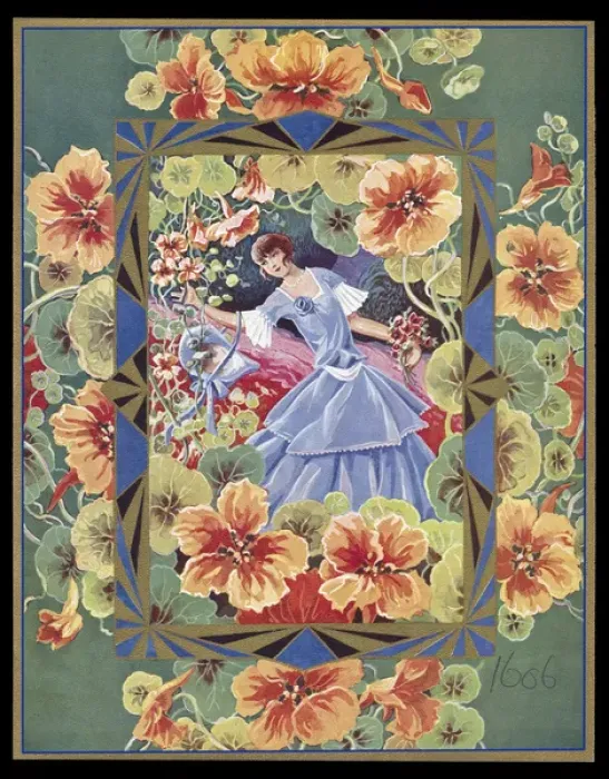 Framed Print : Chocolate box design, lady in a garden