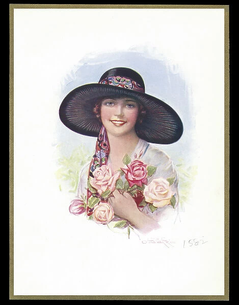 Chocolate box design, lady with roses
