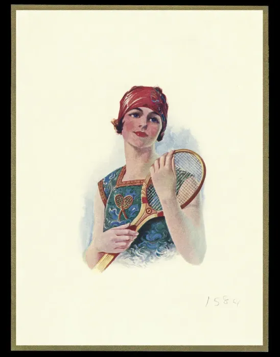 Framed Print : Chocolate box design, lady with tennis racquet Framed Print : Chocolate box design, lady with tennis racquet