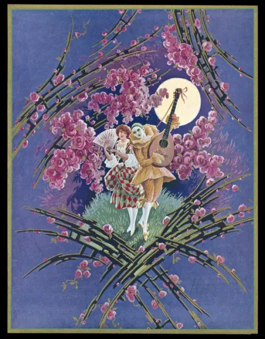 Framed Print : Chocolate box design, Pierrot and Harlequin Framed Print : Chocolate box design, Pierrot and Harlequin