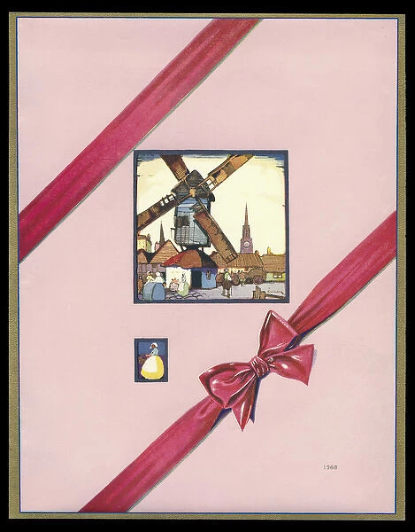 Chocolate box design, street scene with windmill