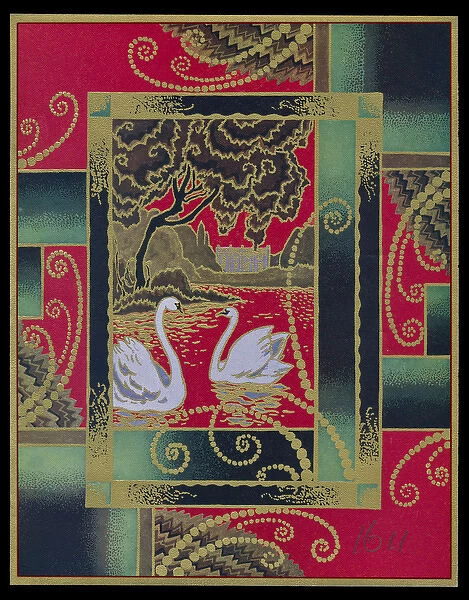 Chocolate box design, two white swans