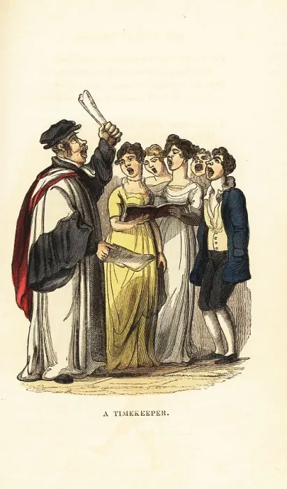 Framed Print : A choirmaster leading a choir in Georgian England Framed Print : A choirmaster leading a choir in Georgian England