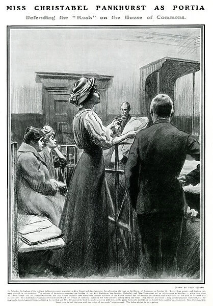 Christabel Pankhurst defending herself in court 1908