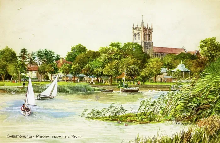 Framed Print : Christchurch Priory, Dorset, viewed from across the river Framed Print : Christchurch Priory, Dorset, viewed from across the river