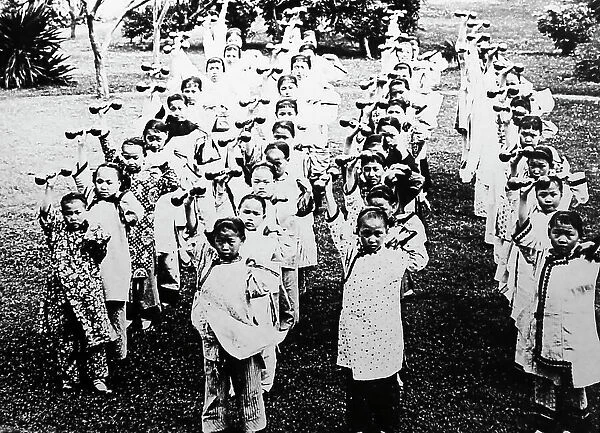 Christian Mission children exercise, China, early 1900s