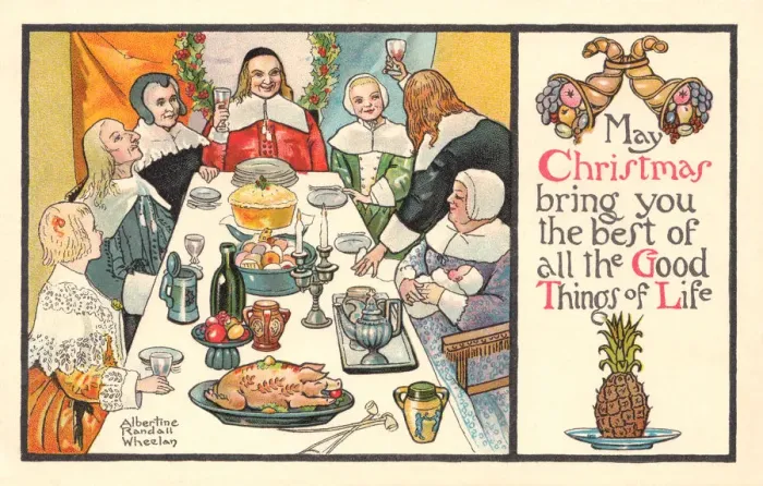 Framed Print : Christmas postcard depicting a medaeval group dining and toasting Christmas Framed Print : Christmas postcard depicting a medaeval group dining and toasting Christmas