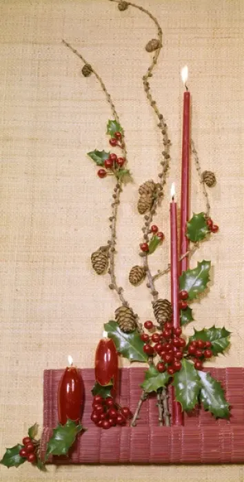 Framed Print : Christmas arrangement of candles, holly and pine cones Framed Print : Christmas arrangement of candles, holly and pine cones