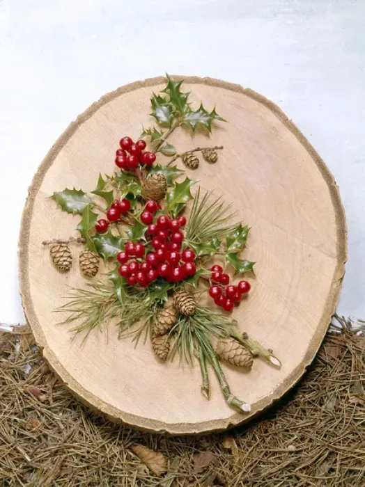 Framed Print : Christmas arrangement of holly and pine cones Framed Print : Christmas arrangement of holly and pine cones