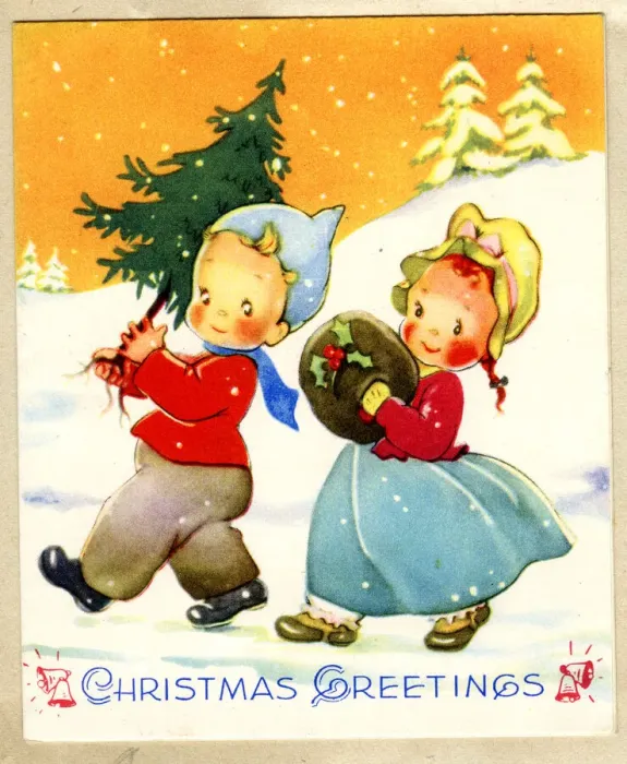 Framed Print : Christmas card, Children in Snow Framed Print : Christmas card, Children in Snow