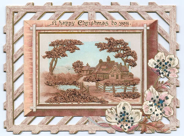 Christmas card made from cork, with decorative border