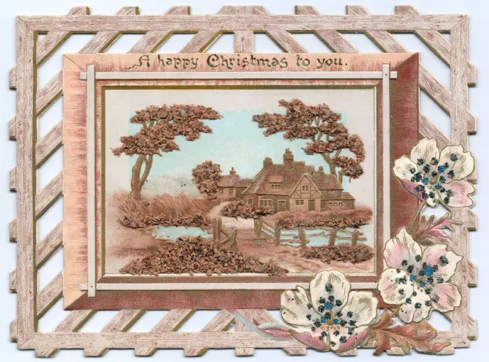 Framed Print : Christmas card made from cork, with decorative border Framed Print : Christmas card made from cork, with decorative border