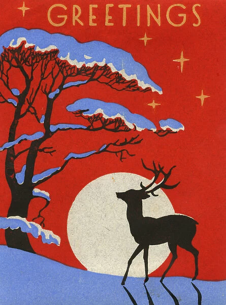 Christmas card, Deer in snow