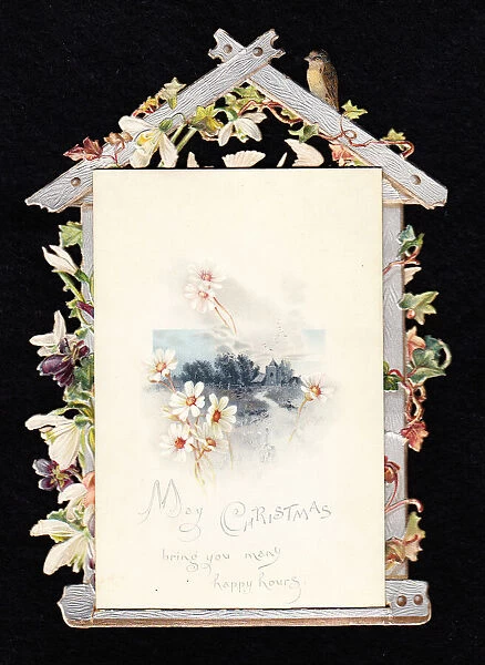 Christmas card with flowers and bird
