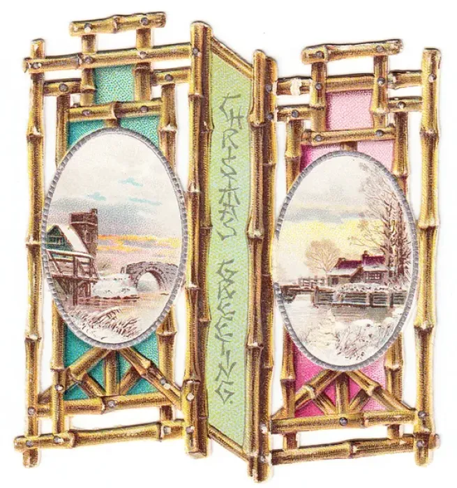 Framed Print : Christmas card in the form of an oriental folding screen Framed Print : Christmas card in the form of an oriental folding screen