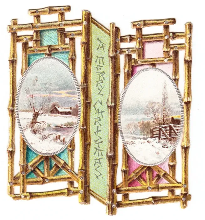 Framed Print : Christmas card in the form of an oriental folding screen Framed Print : Christmas card in the form of an oriental folding screen
