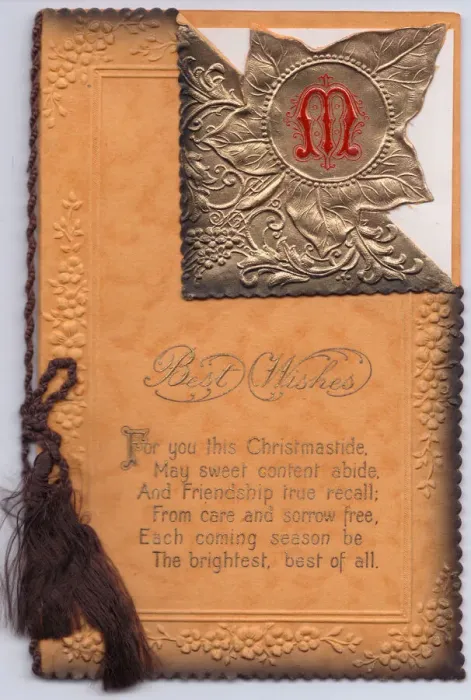 Framed Print : Christmas card with initial M and verse Framed Print : Christmas card with initial M and verse