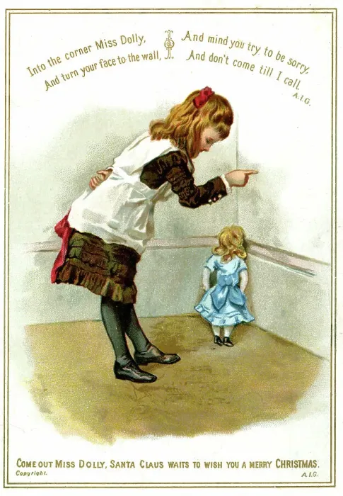 Framed Print : Christmas card, Miss Dolly stands in the corner Framed Print : Christmas card, Miss Dolly stands in the corner