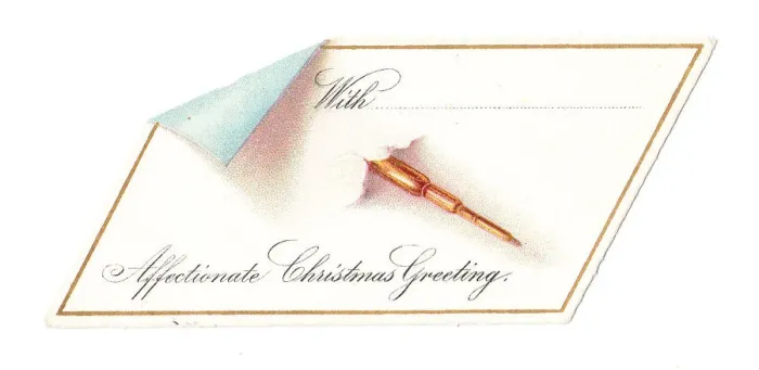 Framed Print : Christmas card with a pen breaking through it Framed Print : Christmas card with a pen breaking through it