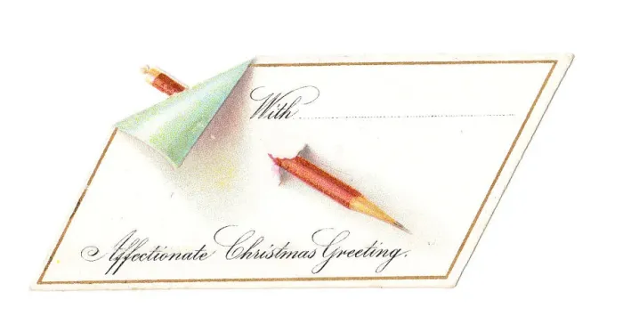 Framed Print : Christmas card with a pencil breaking through it Framed Print : Christmas card with a pencil breaking through it