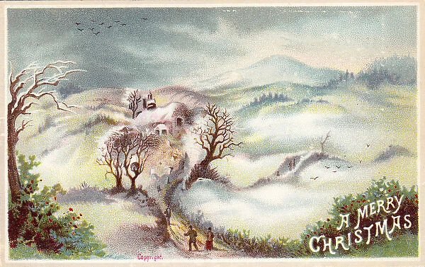 Christmas card with rural snow scene