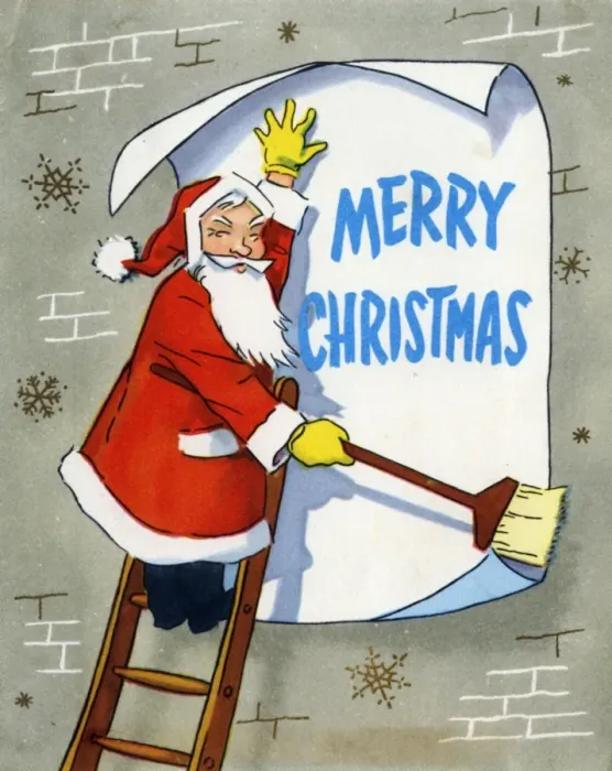 Framed Print : Christmas card, Santa Claus as bill sticker