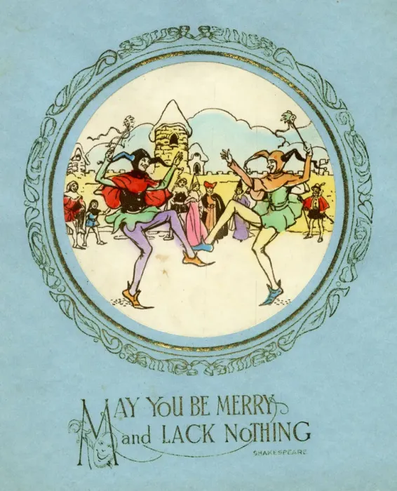 Framed Print : Christmas card, Shakespearean jesters Framed Print : Christmas card, Shakespearean jesters